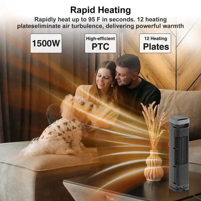 Alt view image 3 of 7 - Portable Space Heater, 1500W Ceramic Heating Fan with Thermostat, Remote Control, 3 Heating Modes, 70° Oscillation, Ideal for Office, Home, and Bedroom Use