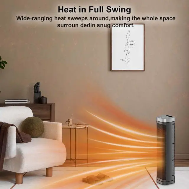 Alt view image 6 of 7 - Portable Space Heater, 1500W Ceramic Heating Fan with Thermostat, Remote Control, 3 Heating Modes, 70° Oscillation, Ideal for Office, Home, and Bedroom Use