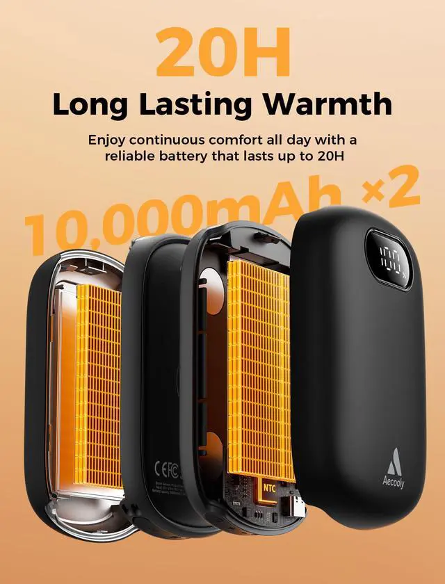Alt view image 2 of 7 - 10000mAh*2 Hand Warmers Rechargeable 2 Pack, 0.5°F Precision Smart Magnetic Sync Link, 20H Safe Heating, 13.5in² Large Heating Area, Gifts for Christmas, Hunting, Golf, Camping, Skiing