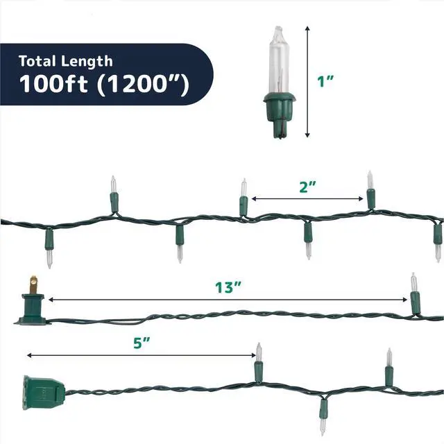 Alt view image 3 of 7 - 500 Count Clear Christmas Tree Lights with Green Wire - 100 ft Warm White Twinkle Lights for Indoor or Outdoor Use - Holiday Fairy String Lights for Christmas Trees or Patios