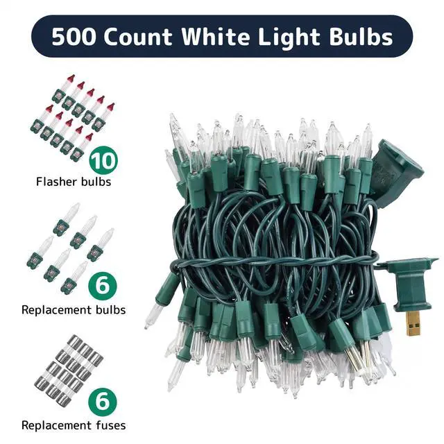 Alt view image 5 of 7 - 500 Count Clear Christmas Tree Lights with Green Wire - 100 ft Warm White Twinkle Lights for Indoor or Outdoor Use - Holiday Fairy String Lights for Christmas Trees or Patios