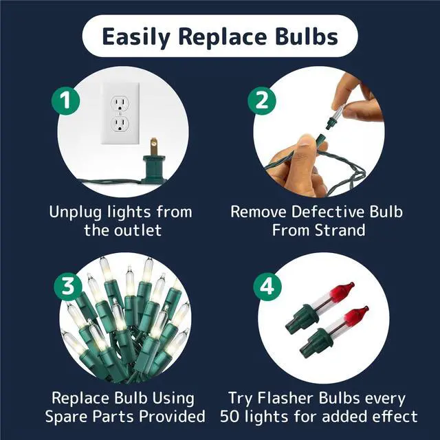 Alt view image 7 of 7 - 500 Count Clear Christmas Tree Lights with Green Wire - 100 ft Warm White Twinkle Lights for Indoor or Outdoor Use - Holiday Fairy String Lights for Christmas Trees or Patios