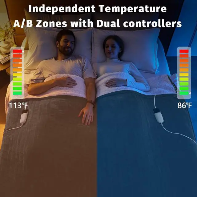 Alt view image 2 of 5 - Heated Electric Blanket Queen Size - 84" x 90" Heating Blanket with Dual Control, 10 Heating Levels & 8 Hours Auto Off, Soft Warm Flannel Blanket, Christmas Birthday Gifts for Senior Grandma