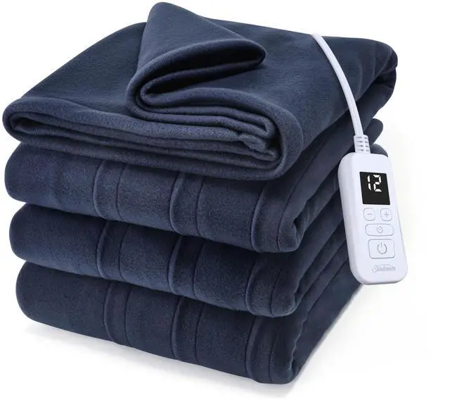 Main image of Royal Ultra Fleece Heated Electric Blanket Full Size, 84" x 72", 12 Heat Settings, 12-Hour Selectable Auto Shut-Off, Fast Heating, Machine Washable, Warm and Cozy, Indigo