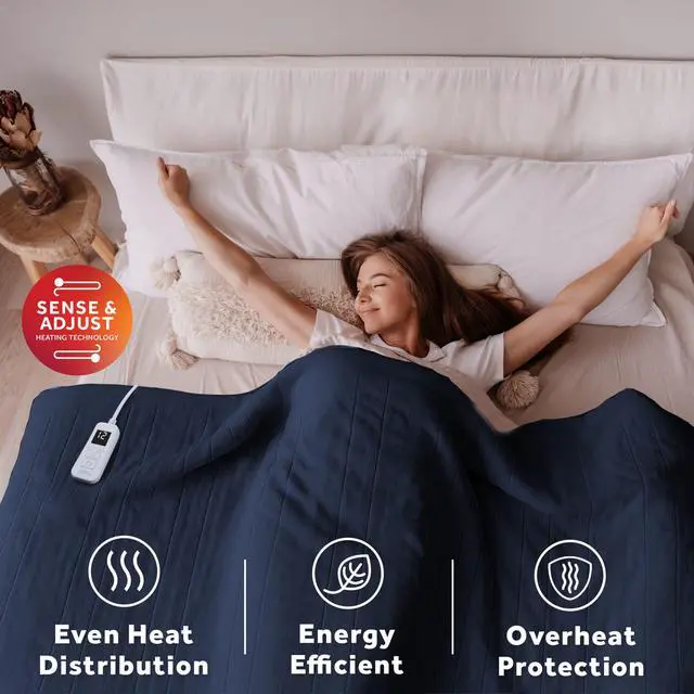 Alt view image 4 of 6 - Royal Ultra Fleece Heated Electric Blanket Full Size, 84" x 72", 12 Heat Settings, 12-Hour Selectable Auto Shut-Off, Fast Heating, Machine Washable, Warm and Cozy, Indigo