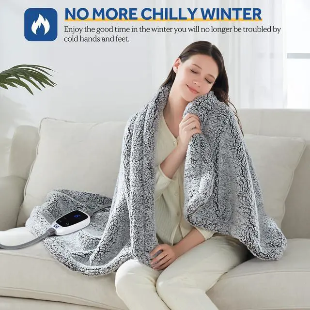 Alt view image 2 of 7 - Electric Blanket Heated Throw 50"x60" Soft Double Sherpa Super Cozy with 6 Fast Heating Levels & 2-10 Hours Auto-Off, Over-Heat Protection, Machine Washable, Charcoal