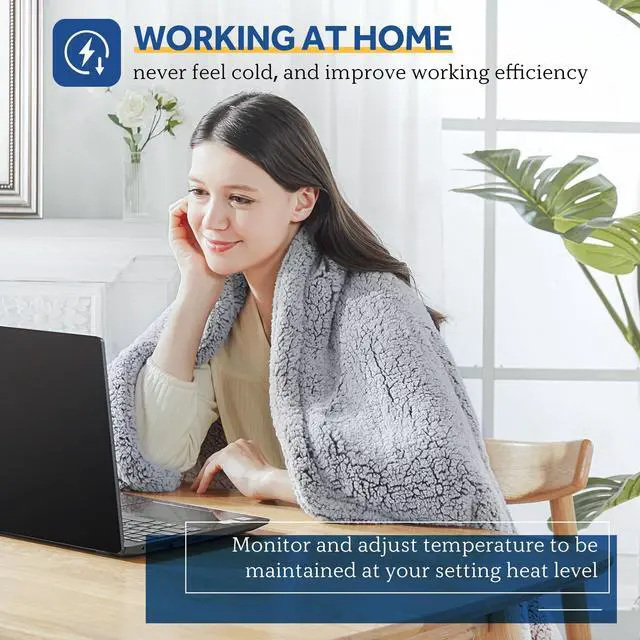 Alt view image 3 of 7 - Electric Blanket Heated Throw 50"x60" Soft Double Sherpa Super Cozy with 6 Fast Heating Levels & 2-10 Hours Auto-Off, Over-Heat Protection, Machine Washable, Charcoal