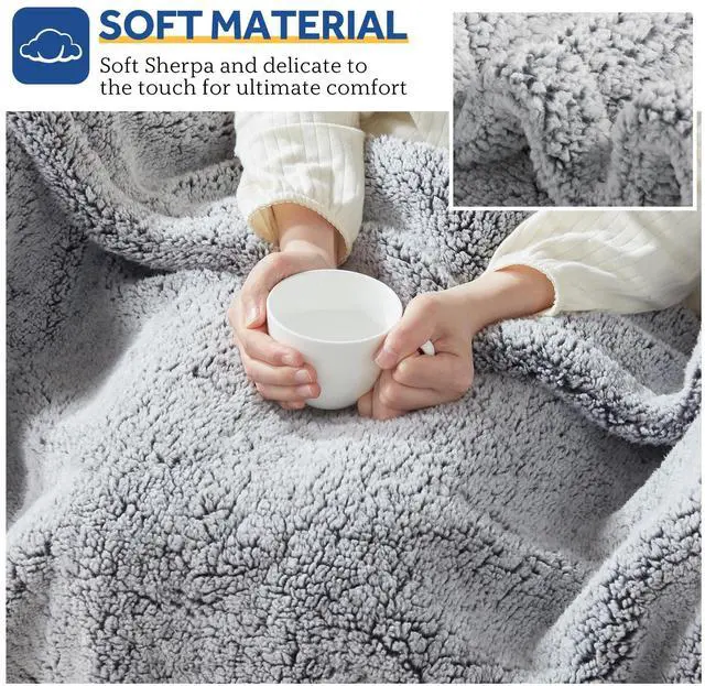 Alt view image 5 of 7 - Electric Blanket Heated Throw 50"x60" Soft Double Sherpa Super Cozy with 6 Fast Heating Levels & 2-10 Hours Auto-Off, Over-Heat Protection, Machine Washable, Charcoal