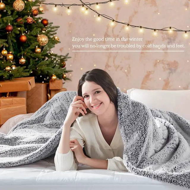 Alt view image 7 of 7 - Electric Blanket Heated Throw 50"x60" Soft Double Sherpa Super Cozy with 6 Fast Heating Levels & 2-10 Hours Auto-Off, Over-Heat Protection, Machine Washable, Charcoal