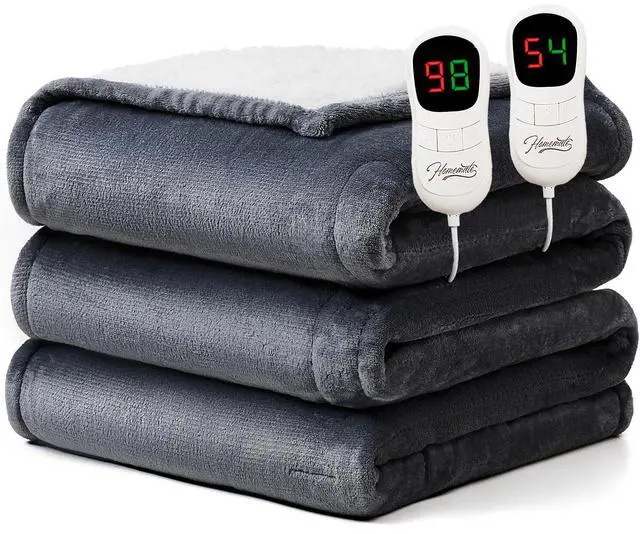 Main image of Electric Heated Blanket Queen Size - 84"x90" Heating Blanket Queen Size Dual Control 1/2/4/6/8 Hours Auto-Off 10 Heat Level Over-Heat Protection Flannel Sherpa ETL Certification