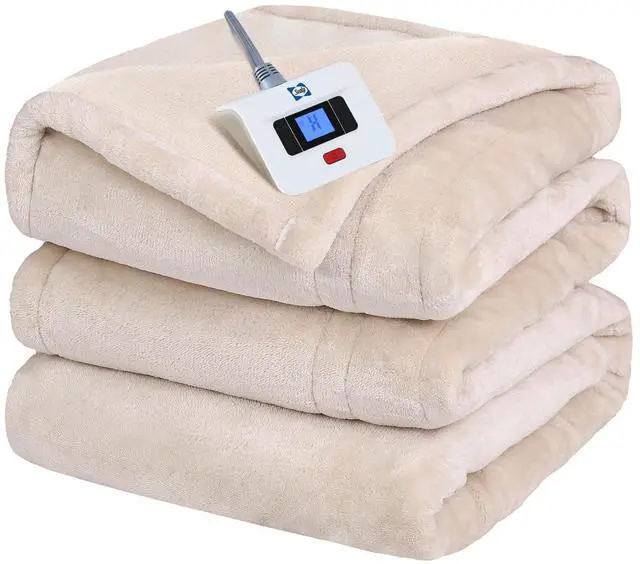 Main image of Electric Blanket Twin Size, Flannel Heated Blanket with 10 Heating Levels & 1-12 Hours Auto Shut Off, Fast Heating Warm Blanket, Machine Washable, Beige, 62 x 84 Inch