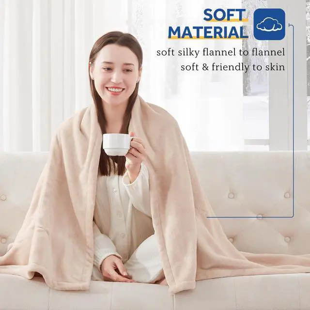 Alt view image 3 of 7 - Electric Blanket Twin Size, Flannel Heated Blanket with 10 Heating Levels & 1-12 Hours Auto Shut Off, Fast Heating Warm Blanket, Machine Washable, Beige, 62 x 84 Inch