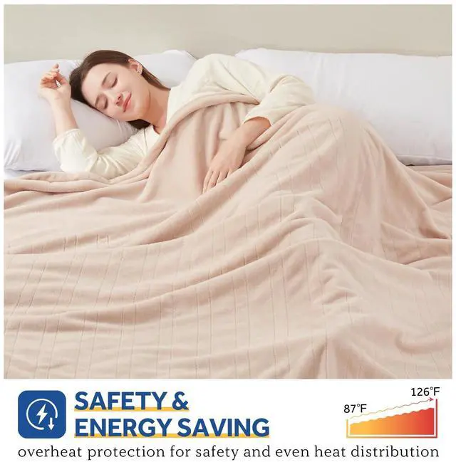 Alt view image 4 of 7 - Electric Blanket Twin Size, Flannel Heated Blanket with 10 Heating Levels & 1-12 Hours Auto Shut Off, Fast Heating Warm Blanket, Machine Washable, Beige, 62 x 84 Inch