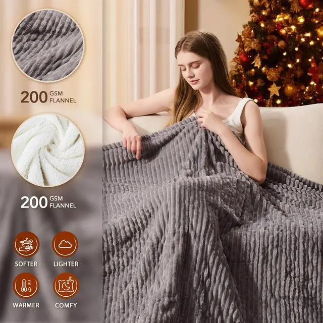 Alt view image 2 of 6 - Electric Heated Blanket Queen Size - 84"x90" Heating Blanket Queen Size Dual Control 1/2/4/6/8 Hours Auto-Off 10 Heat Level Over-Heat Protection Soft Flannel Sherpa ETL Certification