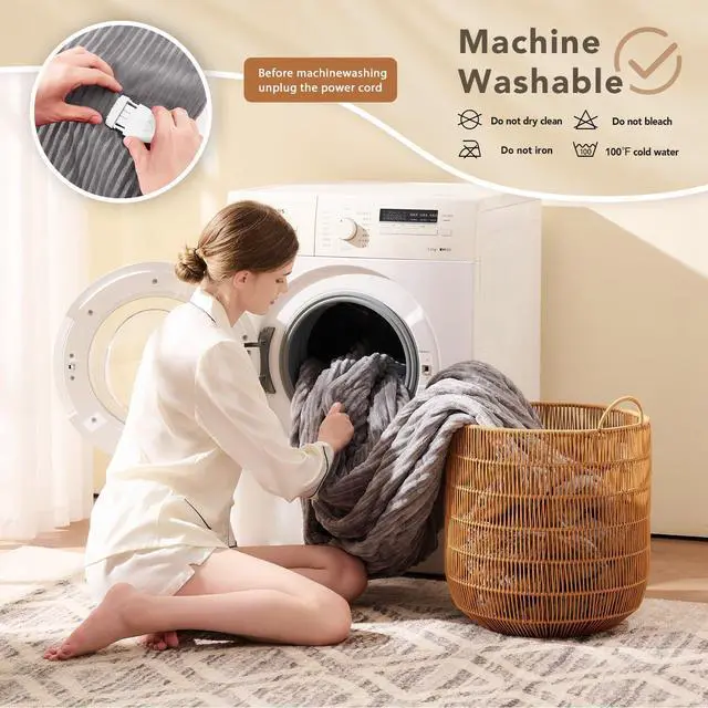 Alt view image 5 of 6 - Electric Heated Blanket Queen Size - 84"x90" Heating Blanket Queen Size Dual Control 1/2/4/6/8 Hours Auto-Off 10 Heat Level Over-Heat Protection Soft Flannel Sherpa ETL Certification