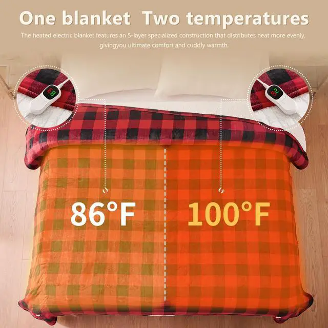 Alt view image 4 of 5 - Electric Blanket Heated Queen Size - 84x90 Ultra Soft Cozy Flannel Heating Blanket with 10 Fast Heat Levels 8 Hours Auto Off Over-Heated Protection ETL Certification Keep Warm in Home