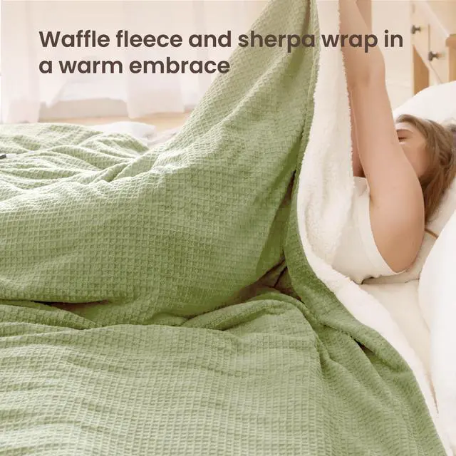 Alt view image 2 of 7 - Heated Blanket Electric Blanket Queen Waffle, 84x90 Inches Dual Controllers Sherpa Fleece Fast Heating Blanket 6 Heating Levels & 10 Hours Auto Off ETL Certification, Sage Queen