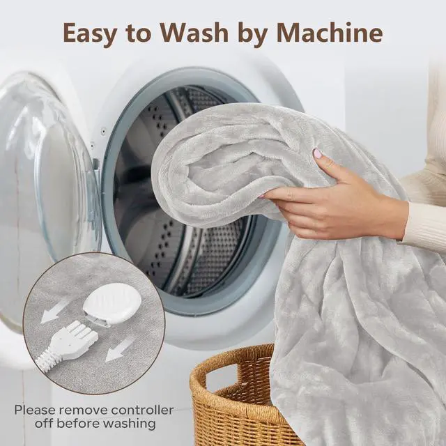 Alt view image 5 of 6 - Electric Heated Blanket Queen Size with 6 Levels & 8h Auto Off, Ultra Soft Flannel Full Body Heating Blanket, Machine Washable, Warm Gray, 84" x 90"