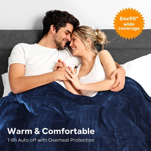 Alt view image 4 of 6 - Electric Heated Blanket Queen Size 84" x 90" | 6 Heating Levels & 8h Auto Timer | Full Body Fast Heating and Ultra Soft Flannel, Machine Washable Bed Sofa Home Office Use, Blue