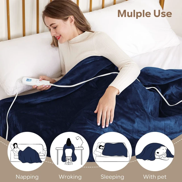 Alt view image 6 of 6 - Electric Heated Blanket Queen Size 84" x 90" | 6 Heating Levels & 8h Auto Timer | Full Body Fast Heating and Ultra Soft Flannel, Machine Washable Bed Sofa Home Office Use, Blue