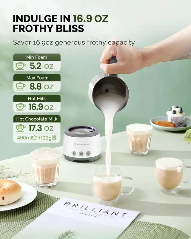 Alt view image 3 of 7 - Milk Frother, 4-in-1 Electric Milk Steamer and Frother, 16.9OZ 600W Smart Touch Control Hot and Cold Foam Maker, Memory Function for Latte, Cappuccinos, Warm Milk, Hot Chocolate Milk
