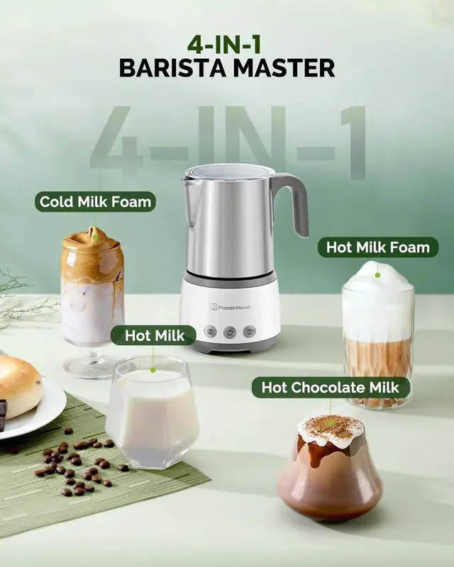 Alt view image 4 of 7 - Milk Frother, 4-in-1 Electric Milk Steamer and Frother, 16.9OZ 600W Smart Touch Control Hot and Cold Foam Maker, Memory Function for Latte, Cappuccinos, Warm Milk, Hot Chocolate Milk