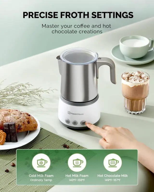 Alt view image 6 of 7 - Milk Frother, 4-in-1 Electric Milk Steamer and Frother, 16.9OZ 600W Smart Touch Control Hot and Cold Foam Maker, Memory Function for Latte, Cappuccinos, Warm Milk, Hot Chocolate Milk