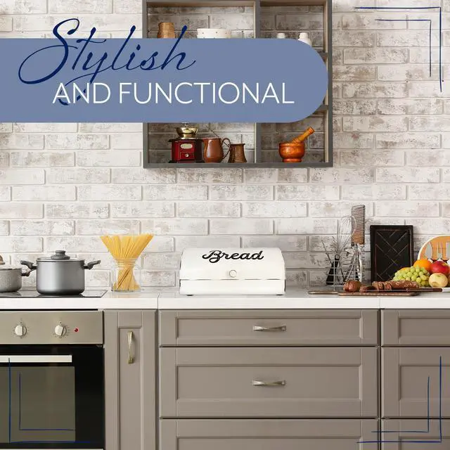 Alt view image 4 of 7 - Rustic White Bread Box; Farmhouse Vintage Enamelware Countertop Bread Bin