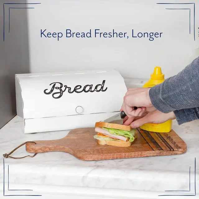 Alt view image 3 of 7 - Rustic White Bread Box; Farmhouse Vintage Enamelware Countertop Bread Bin