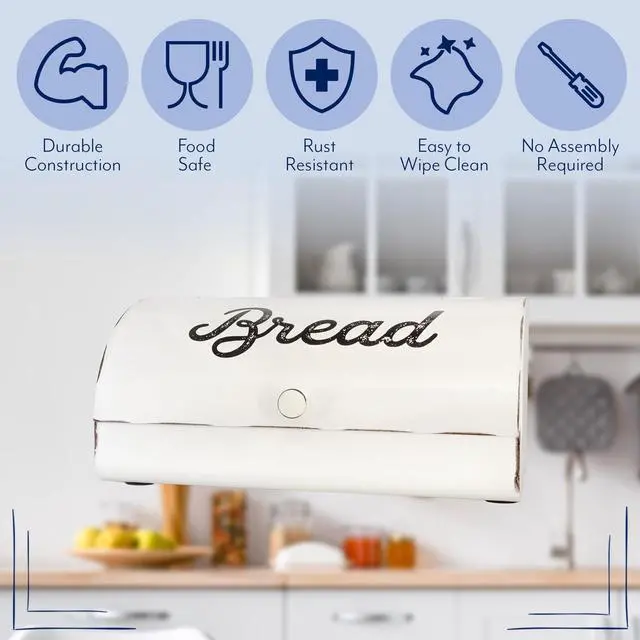 Alt view image 6 of 7 - Rustic White Bread Box; Farmhouse Vintage Enamelware Countertop Bread Bin