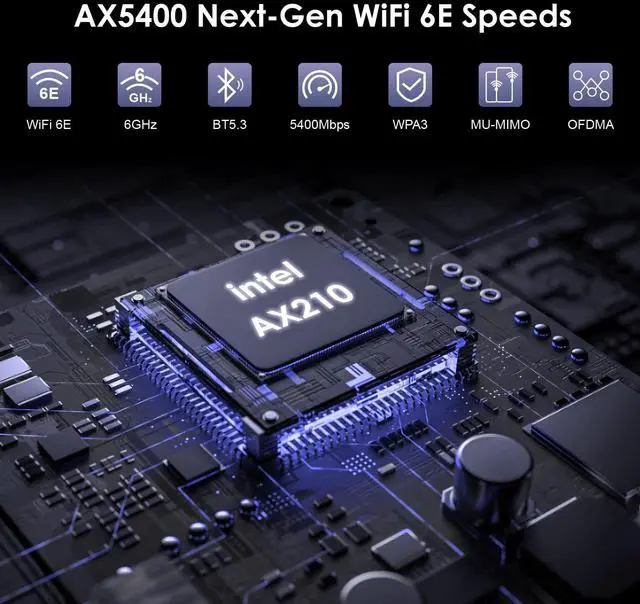 Alt view image 2 of 7 - 2025 New AX5400M WiFi 6E PCIe Network Card, Tri-Band AX210 Wireless Adapter with Bluetooth 5.3, MU-MIMO, WPA3, OFDMA, Low-Profile Bracket, Heat Sink, for Windows 11/10 PC