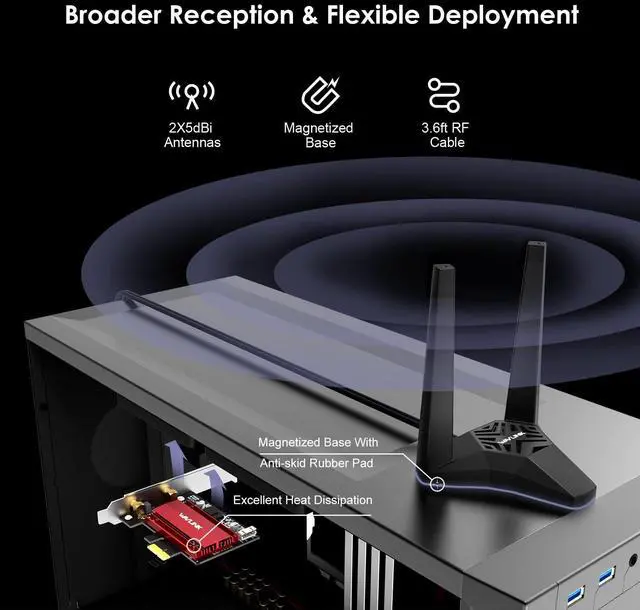 Alt view image 7 of 7 - 2025 New AX5400M WiFi 6E PCIe Network Card, Tri-Band AX210 Wireless Adapter with Bluetooth 5.3, MU-MIMO, WPA3, OFDMA, Low-Profile Bracket, Heat Sink, for Windows 11/10 PC