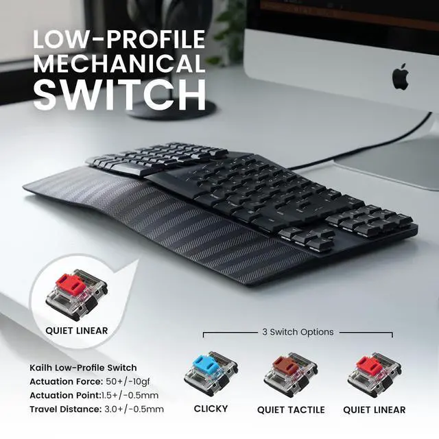 Alt view image 6 of 7 - PERIBOARD-335RD Wired Ergonomic Mechanical Compact Keyboard - Low-Profile Red Linear Switches - Programmable Feature with Macro Keys - Compatible with Windows and Mac OS X - US English