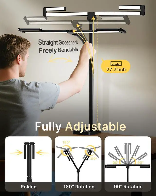 Alt view image 2 of 7 - 42" LED Desk Lamp with Clamp, Architect Desk Light with Remote, Adjustable 4-Segment Bar, 1800LM Bright, Eye-Caring Desk Lamp for Home Office, Reading, Study, Dual Monitors, Workbench (Black)