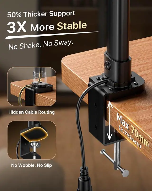 Alt view image 7 of 7 - 42" LED Desk Lamp with Clamp, Architect Desk Light with Remote, Adjustable 4-Segment Bar, 1800LM Bright, Eye-Caring Desk Lamp for Home Office, Reading, Study, Dual Monitors, Workbench (Black)