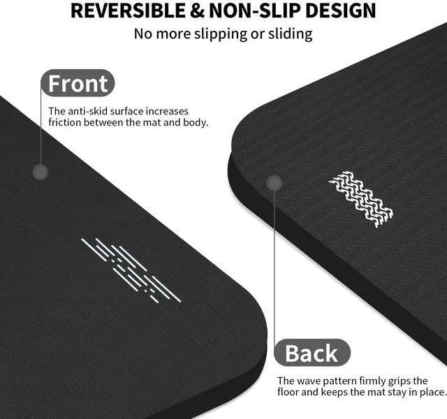 Alt view image 4 of 6 - Extra Long TPE Yoga Mat 79" x 40 x 1/2" Thick Non-slip Exercise Mat for Home Gym Use, Yoga, Pilates, Fitness & Workouts (Black)