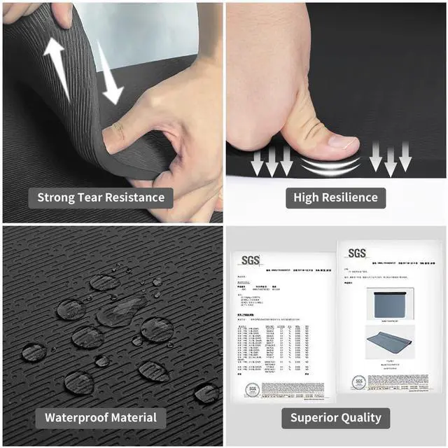 Alt view image 6 of 6 - Extra Long TPE Yoga Mat 79" x 40 x 1/2" Thick Non-slip Exercise Mat for Home Gym Use, Yoga, Pilates, Fitness & Workouts (Black)