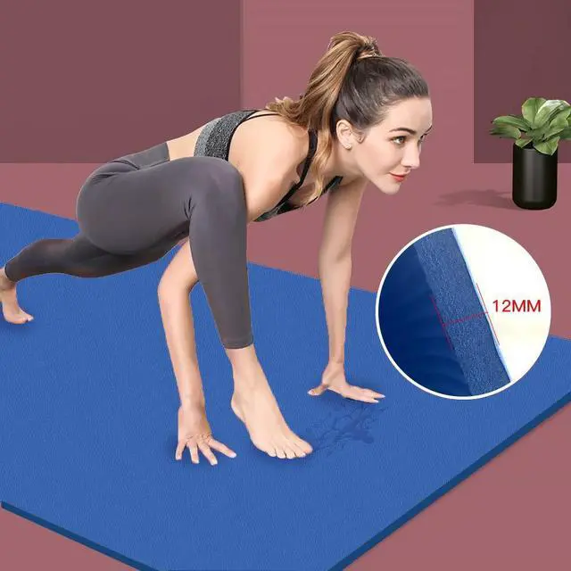 Alt view image 5 of 7 - Extra Thick TPE Yoga Mat - 72"x 32" Thickness 1/2 Inch -Eco Friendly SGS Certified - With High Density Anti-Tear Exercise Mats For Home Gym Travel & Floor Outside (Blue)