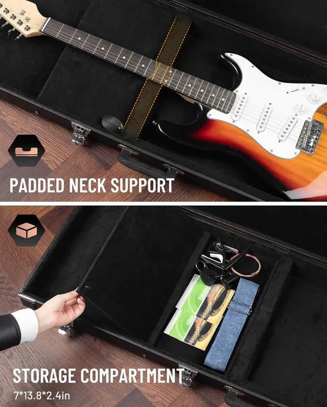 Alt view image 5 of 6 - HardShell Wood Case Electric Hard Rectangle Shaped Guitar Case Hardshell for Standard Electric Guitars with Lock Latch Keys Black CY0209