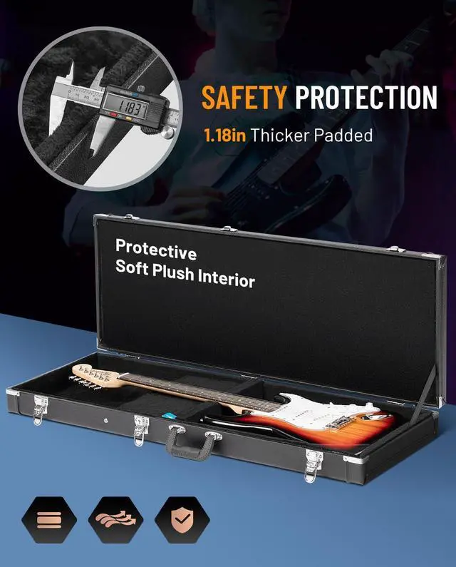 Alt view image 4 of 6 - HardShell Wood Case Electric Hard Rectangle Shaped Guitar Case Hardshell for Standard Electric Guitars with Lock Latch Keys Black CY0209