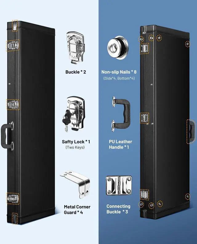 Alt view image 6 of 6 - HardShell Wood Case Electric Hard Rectangle Shaped Guitar Case Hardshell for Standard Electric Guitars with Lock Latch Keys Black CY0209