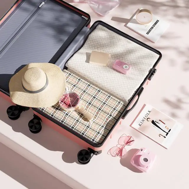 Alt view image 3 of 6 - 24 Inch Luggage, Hardside Suitcase with Spinner Wheels, Lightweight ABS Hard Shell Checked Luggage, TSA Approved Lock, Expandable Medium Suitcase for Travel & BusinessPink