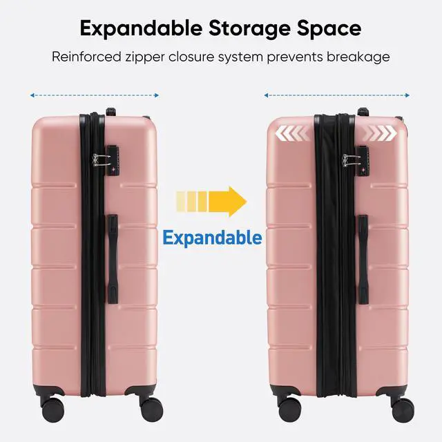 Alt view image 4 of 6 - 24 Inch Luggage, Hardside Suitcase with Spinner Wheels, Lightweight ABS Hard Shell Checked Luggage, TSA Approved Lock, Expandable Medium Suitcase for Travel & BusinessPink