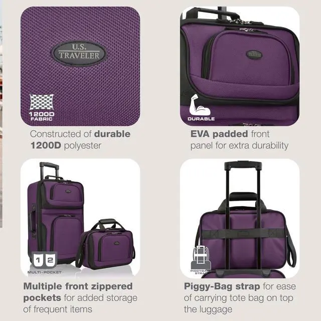 Alt view image 2 of 6 - Rio Fabric Expandable Carry-on Luggage, Rolling Suitcase, Purple, 2 Wheel Set