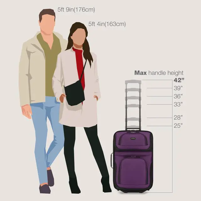 Alt view image 5 of 6 - Rio Fabric Expandable Carry-on Luggage, Rolling Suitcase, Purple, 2 Wheel Set