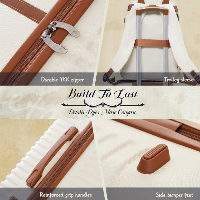 Alt view image 5 of 7 - Suitcase Set 3 Piece Luggage Set Carry On Travel Luggage TSA Lock Spinner Wheels Hardshell Lightweight Luggage Set(White, 3 piece set (BP/TB/20))