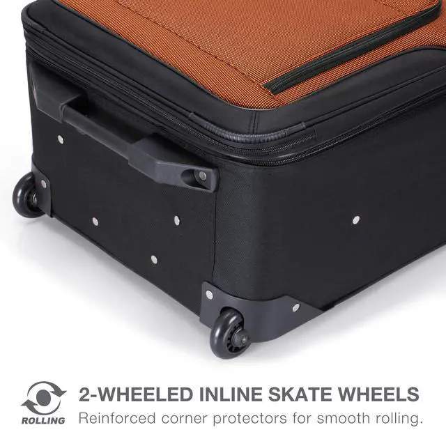 Alt view image 2 of 5 - Amsterdam 25-Inch Softside Expandable Rolling Upright Luggage, Lightweight 2-Wheel Suitcase with Push-Button Handle, Orange