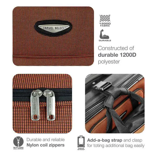 Alt view image 4 of 5 - Amsterdam 25-Inch Softside Expandable Rolling Upright Luggage, Lightweight 2-Wheel Suitcase with Push-Button Handle, Orange