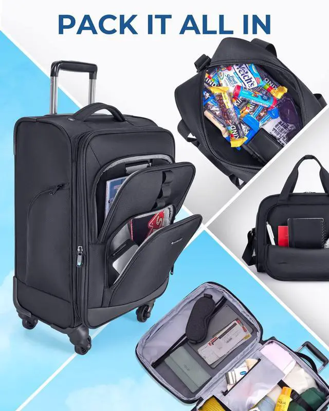 Alt view image 3 of 6 - Expandable 20 inch Carry on Luggage Airline Approved, Lightweight Carry on Suitcase with Spinner Wheels, Family Travel Suitcase Set with Duffle Bag-Black