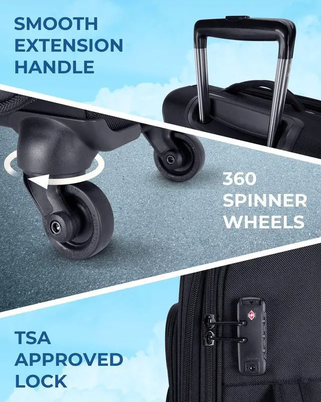 Alt view image 5 of 6 - Expandable 20 inch Carry on Luggage Airline Approved, Lightweight Carry on Suitcase with Spinner Wheels, Family Travel Suitcase Set with Duffle Bag-Black